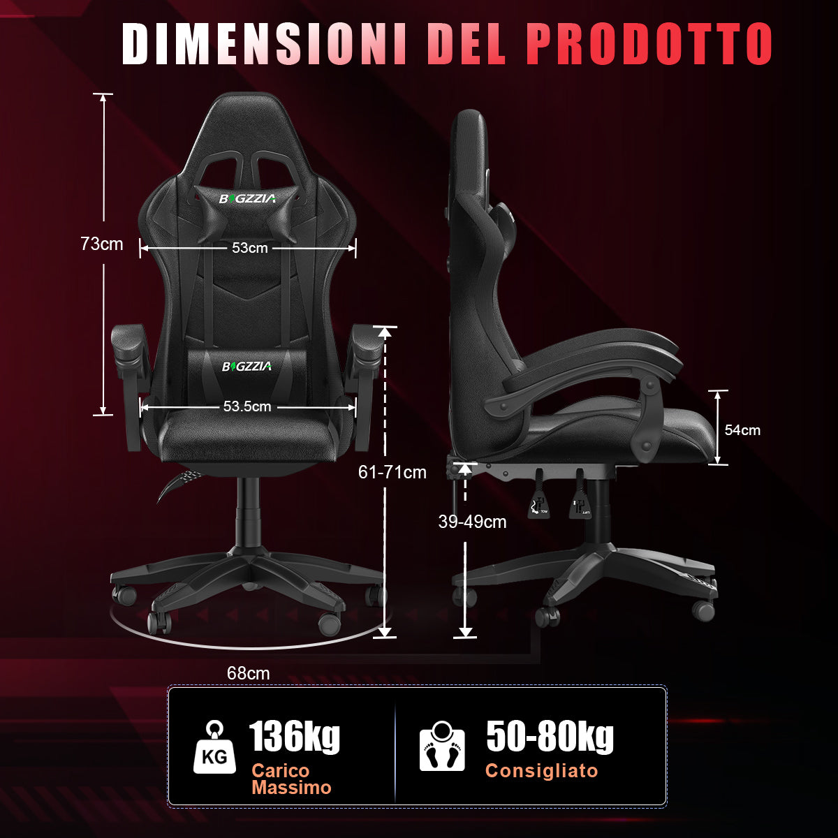 Sedia da Gioco Ergonomica con Luci LED RGB, Reclinabile, Poggiatesta e Supporto Lombare Stile Racing