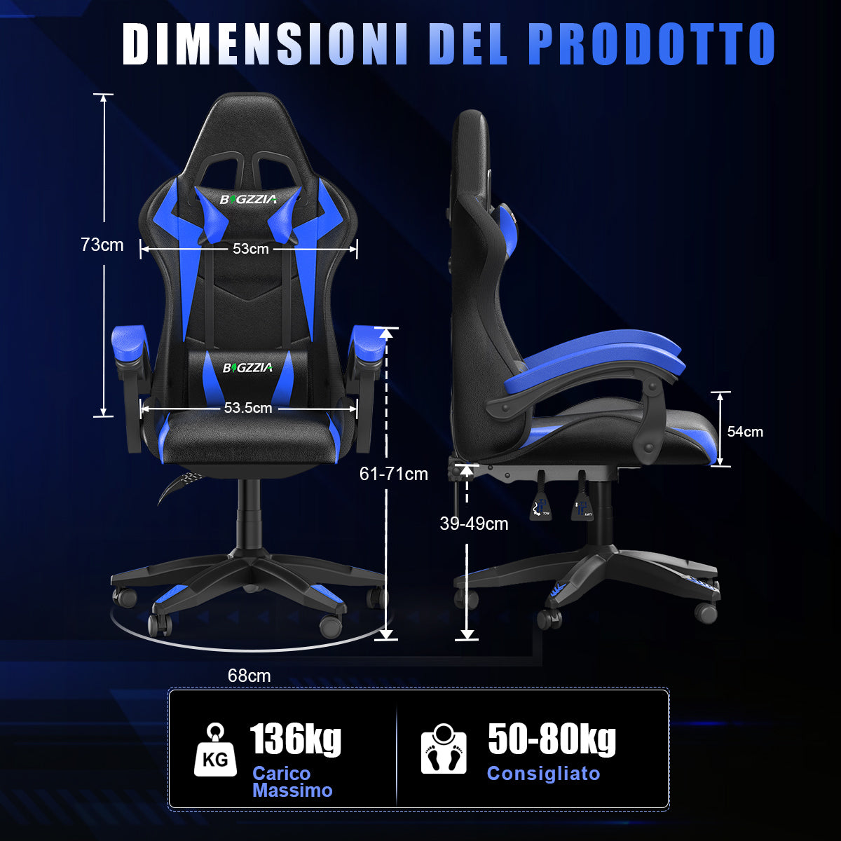 Sedia da Gioco Ergonomica con Luci LED RGB, Reclinabile, Poggiatesta e Supporto Lombare Stile Racing