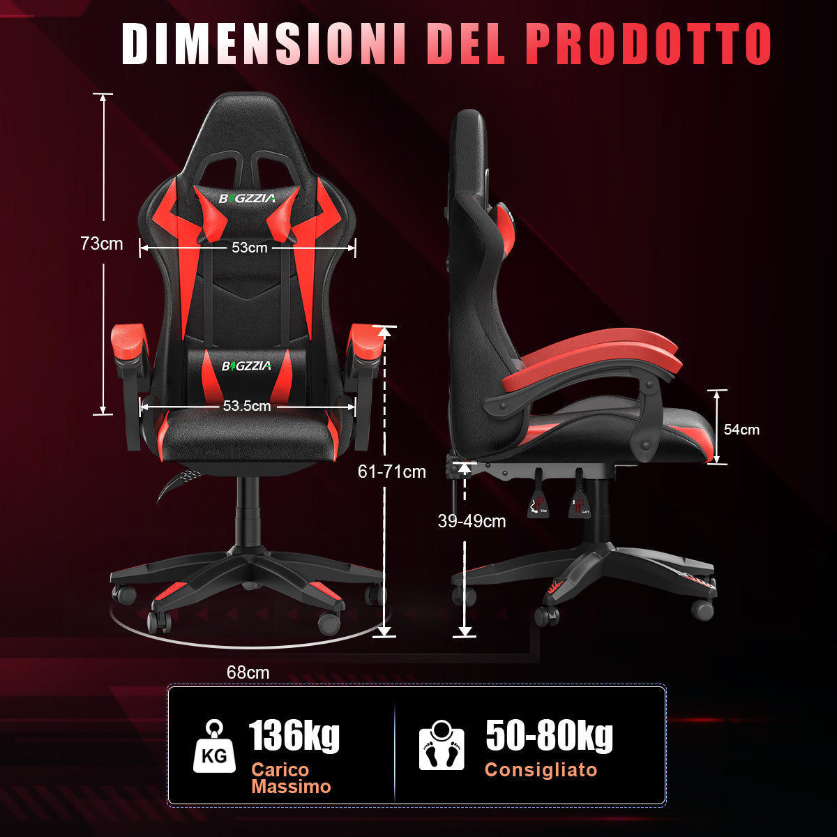 Sedia da Gioco Ergonomica con Luci LED RGB, Reclinabile, Poggiatesta e Supporto Lombare Stile Racing