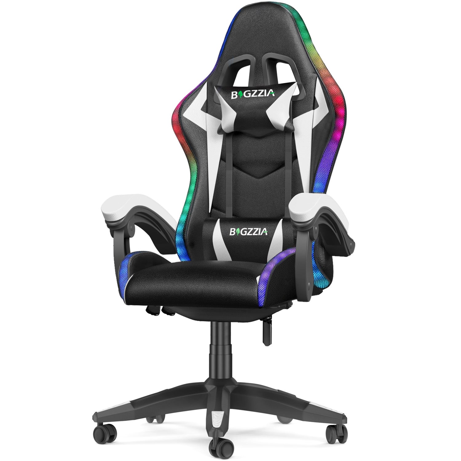 Sedia da Gioco Ergonomica con Luci LED RGB, Reclinabile, Poggiatesta e Supporto Lombare Stile Racing