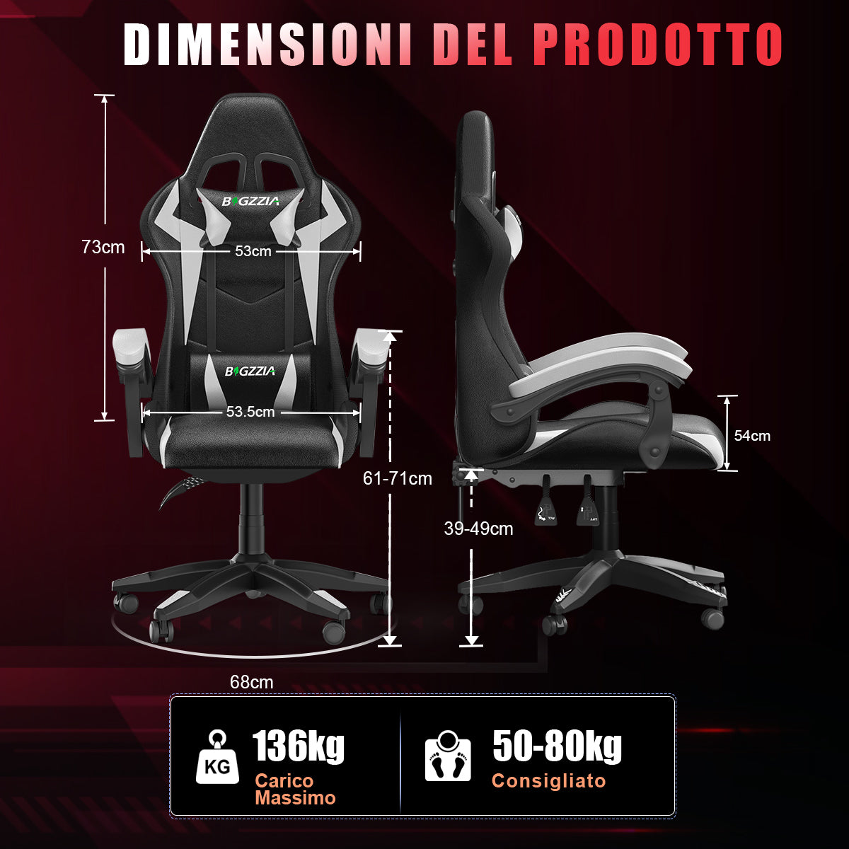 Sedia da Gioco Ergonomica con Luci LED RGB, Reclinabile, Poggiatesta e Supporto Lombare Stile Racing