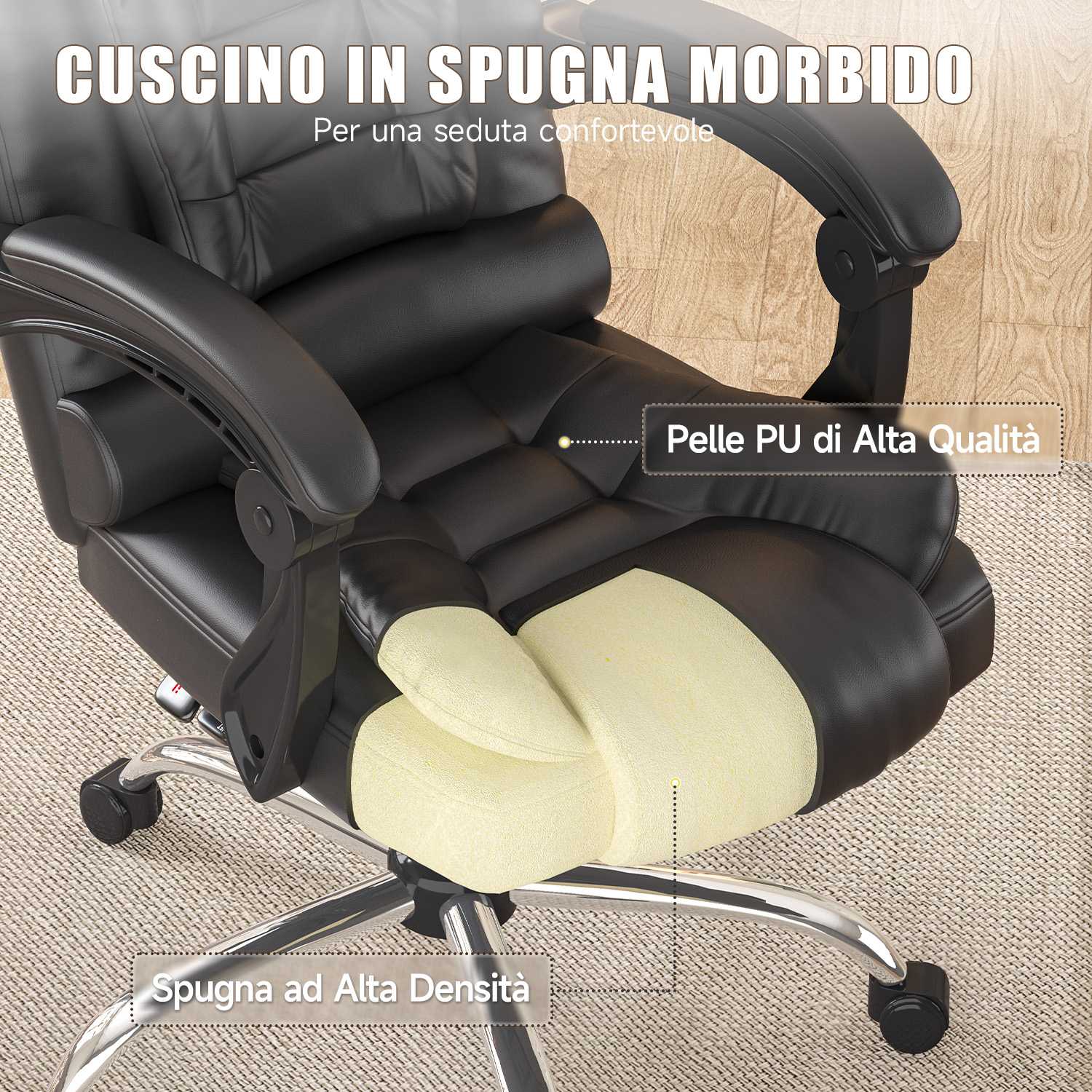Sedia ergonomica per ufficio esecutivo Sedia da scrivania per computer con schienale alto in pelle PU con funzione di inclinazione reclinabile per il lavoro in casa-ufficio