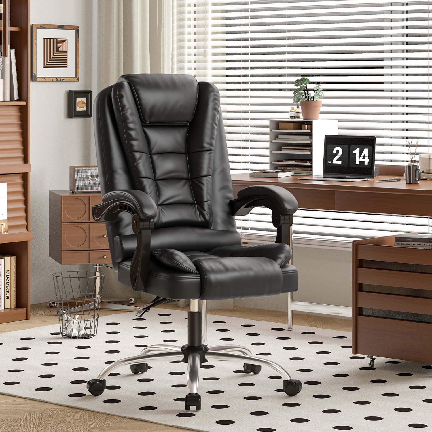 Sedia ergonomica per ufficio esecutivo Sedia da scrivania per computer con schienale alto in pelle PU con funzione di inclinazione reclinabile per il lavoro in casa-ufficio