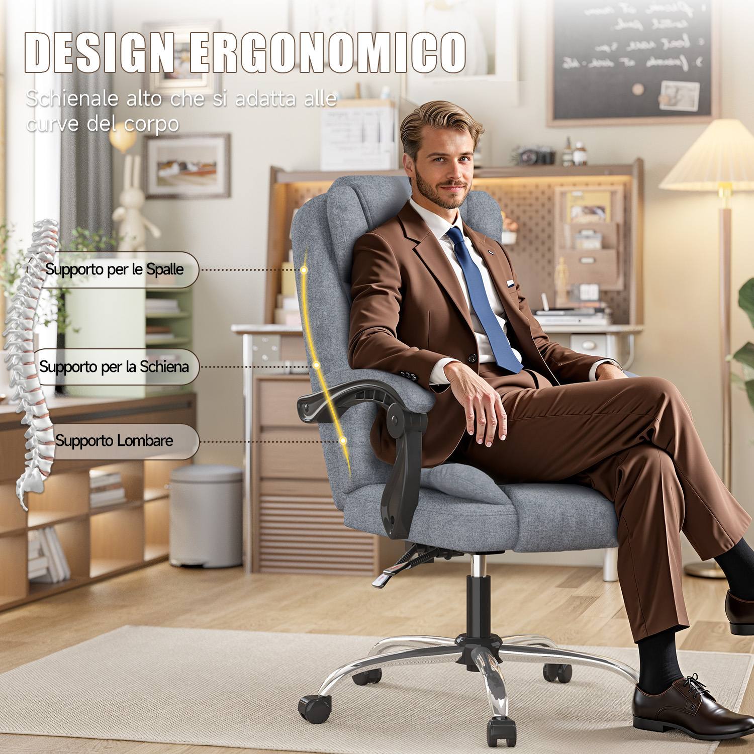Sedia ergonomica per ufficio esecutivo Sedia da scrivania per computer con schienale alto in pelle PU con funzione di inclinazione reclinabile per il lavoro in casa-ufficio