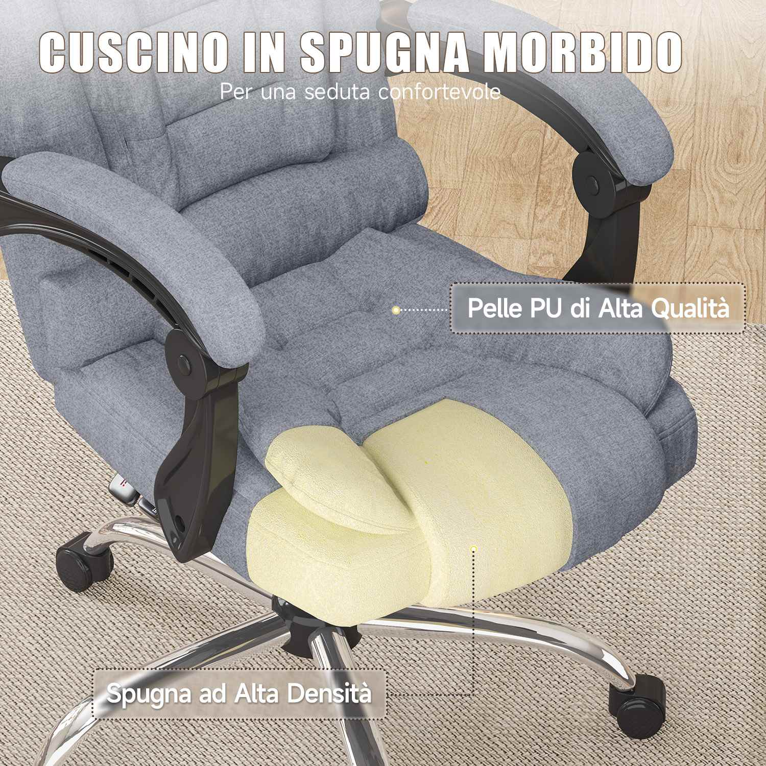 Sedia ergonomica per ufficio esecutivo Sedia da scrivania per computer con schienale alto in pelle PU con funzione di inclinazione reclinabile per il lavoro in casa-ufficio