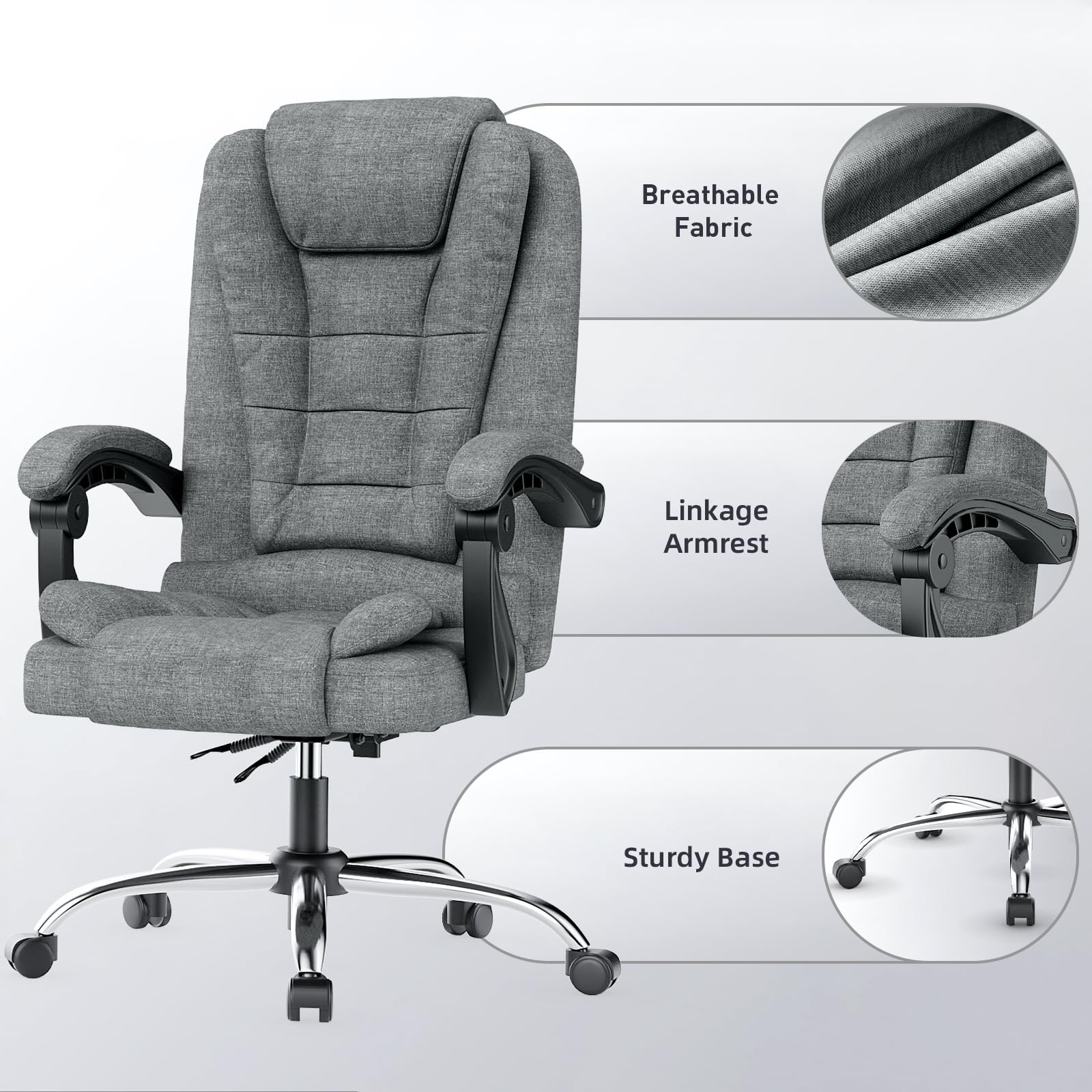 Sedia ergonomica per ufficio esecutivo Sedia da scrivania per computer con schienale alto in pelle PU con funzione di inclinazione reclinabile per il lavoro in casa-ufficio