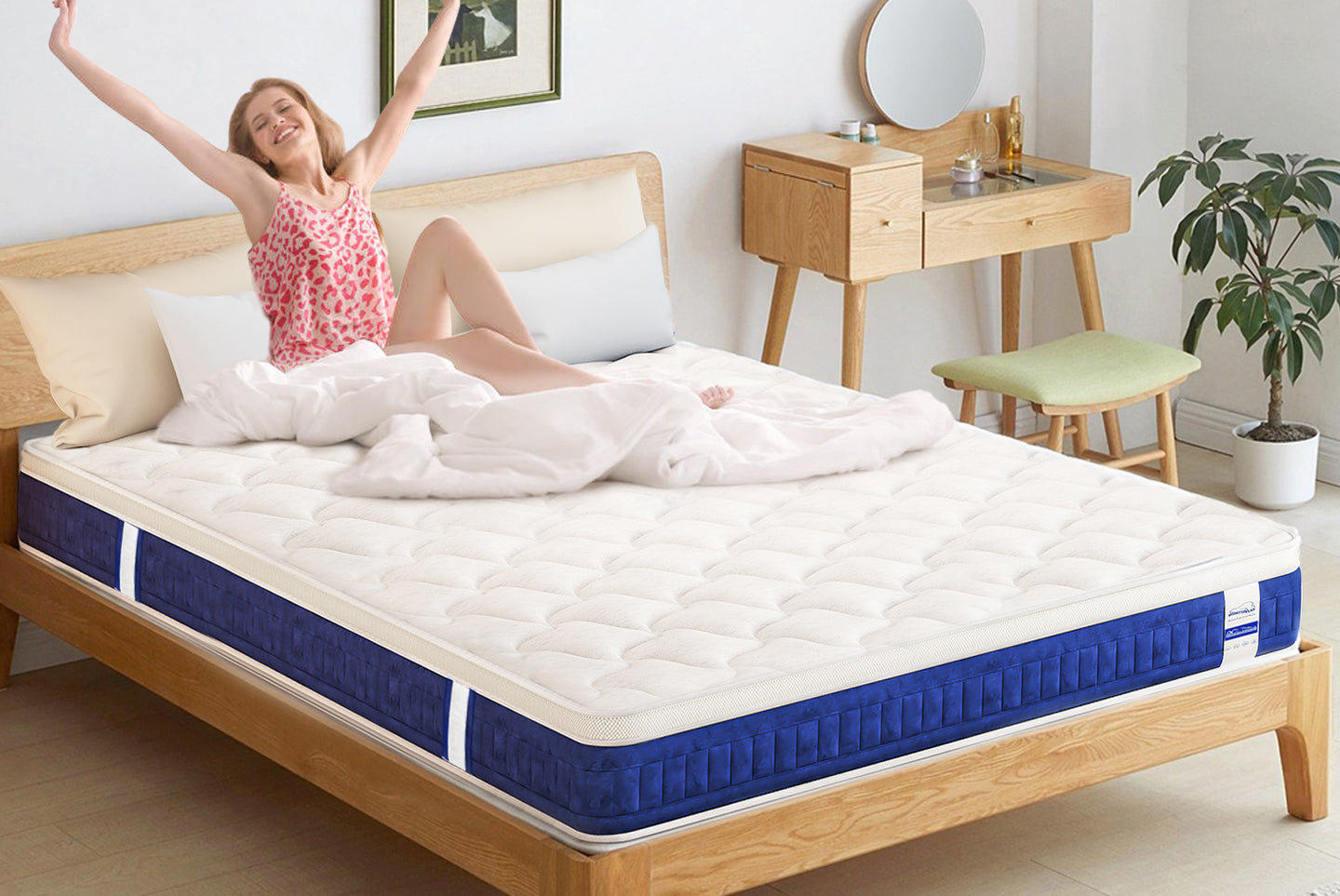 Materasso in Gel Memory Foam 25CM a Molle Insacchettate Ibrido con Tessuto Morbido e Traspirante, Mediamente Solido