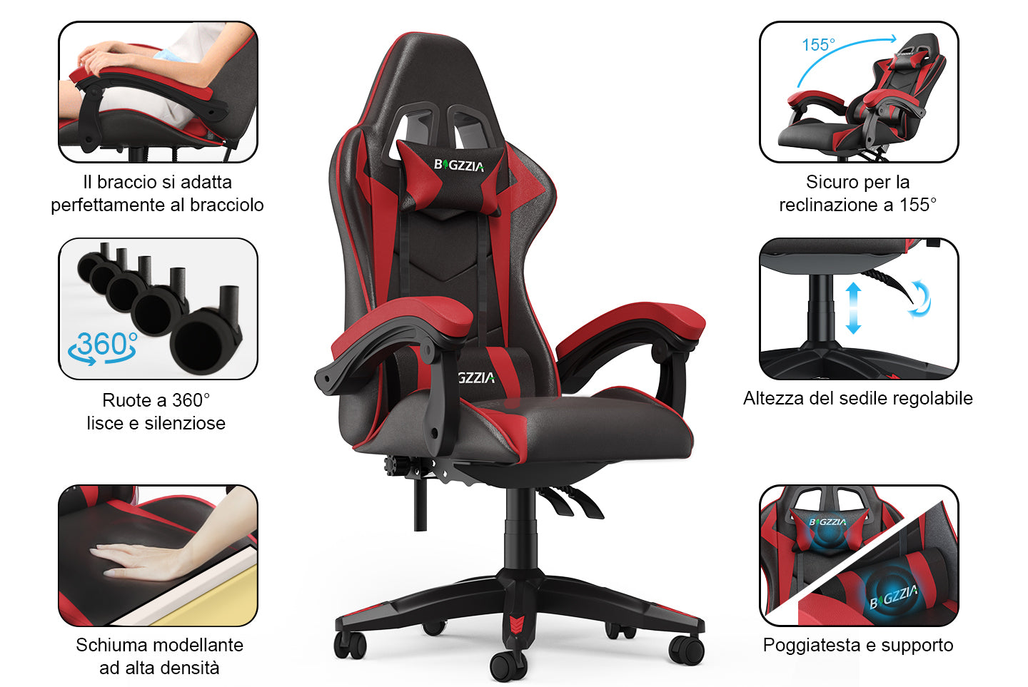 Sedia da Gaming, Sedia Ufficio Ergonomica con Schienale Regolabile, Poggiatesta e Supporto Lombare