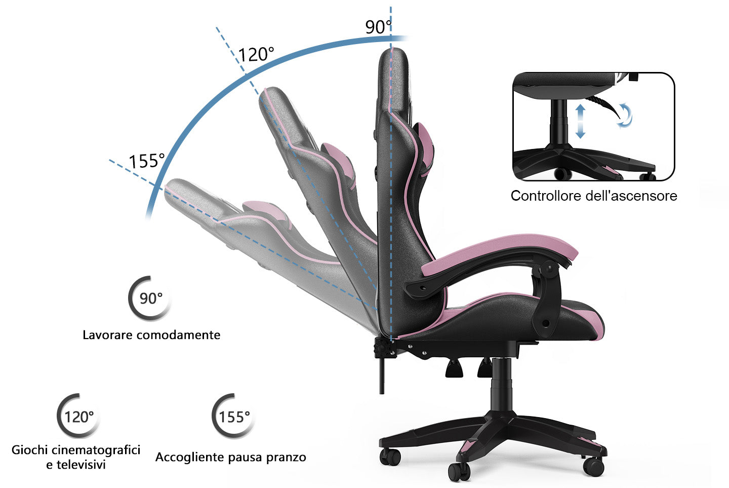 Sedia da Gaming, Sedia Ufficio Ergonomica con Schienale Regolabile, Poggiatesta e Supporto Lombare
