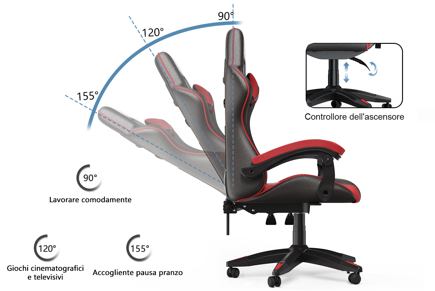 Sedia da Gaming, Sedia Ufficio Ergonomica con Schienale Regolabile, Poggiatesta e Supporto Lombare