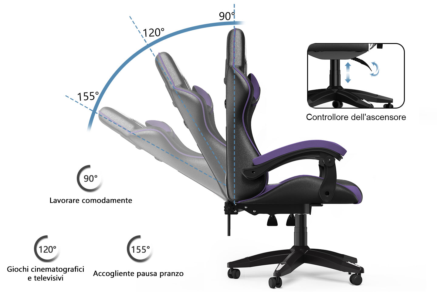 Sedia da Gaming, Sedia Ufficio Ergonomica con Schienale Regolabile, Poggiatesta e Supporto Lombare