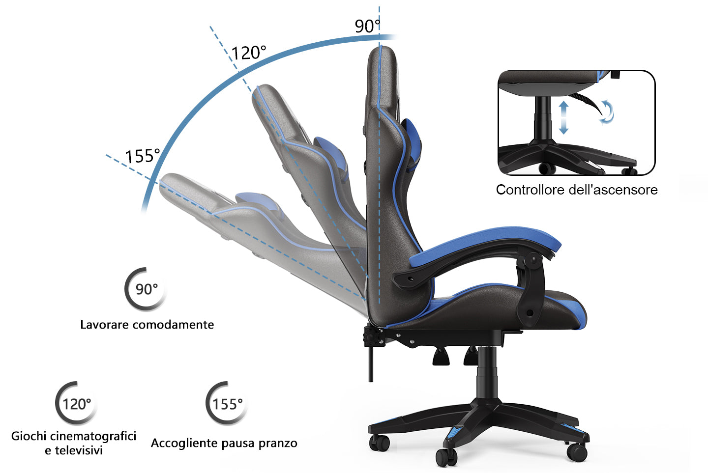 Sedia da Gaming, Sedia Ufficio Ergonomica con Schienale Regolabile, Poggiatesta e Supporto Lombare
