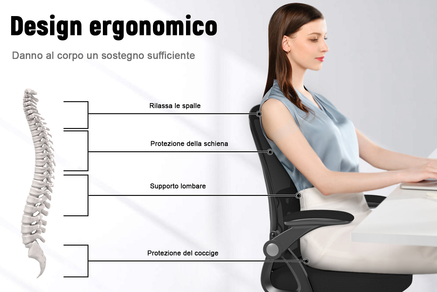 Sedia da Ufficio Sedia da Scrivania Ergonomica con Bracciolo Ribaltabi