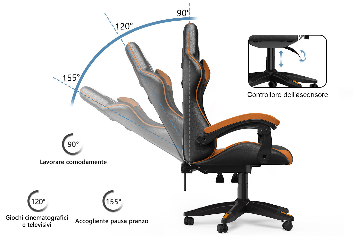 Sedia da Gaming, Sedia Ufficio Ergonomica con Schienale Regolabile, Poggiatesta e Supporto Lombare