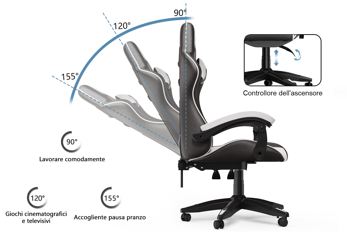 Sedia da Gaming, Sedia Ufficio Ergonomica con Schienale Regolabile, Poggiatesta e Supporto Lombare