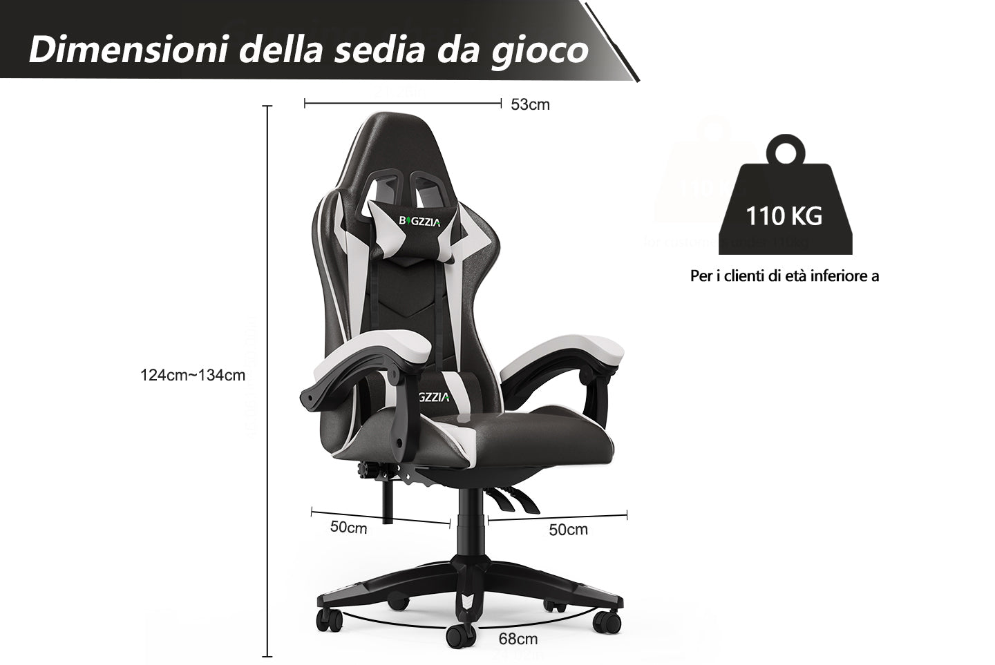 Sedia da Gaming, Sedia Ufficio Ergonomica con Schienale Regolabile, Poggiatesta e Supporto Lombare