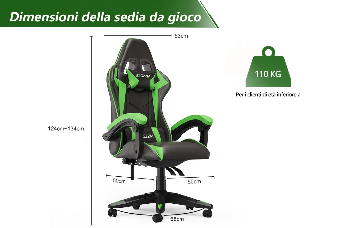 Sedia da Gaming, Sedia Ufficio Ergonomica con Schienale Regolabile, Poggiatesta e Supporto Lombare