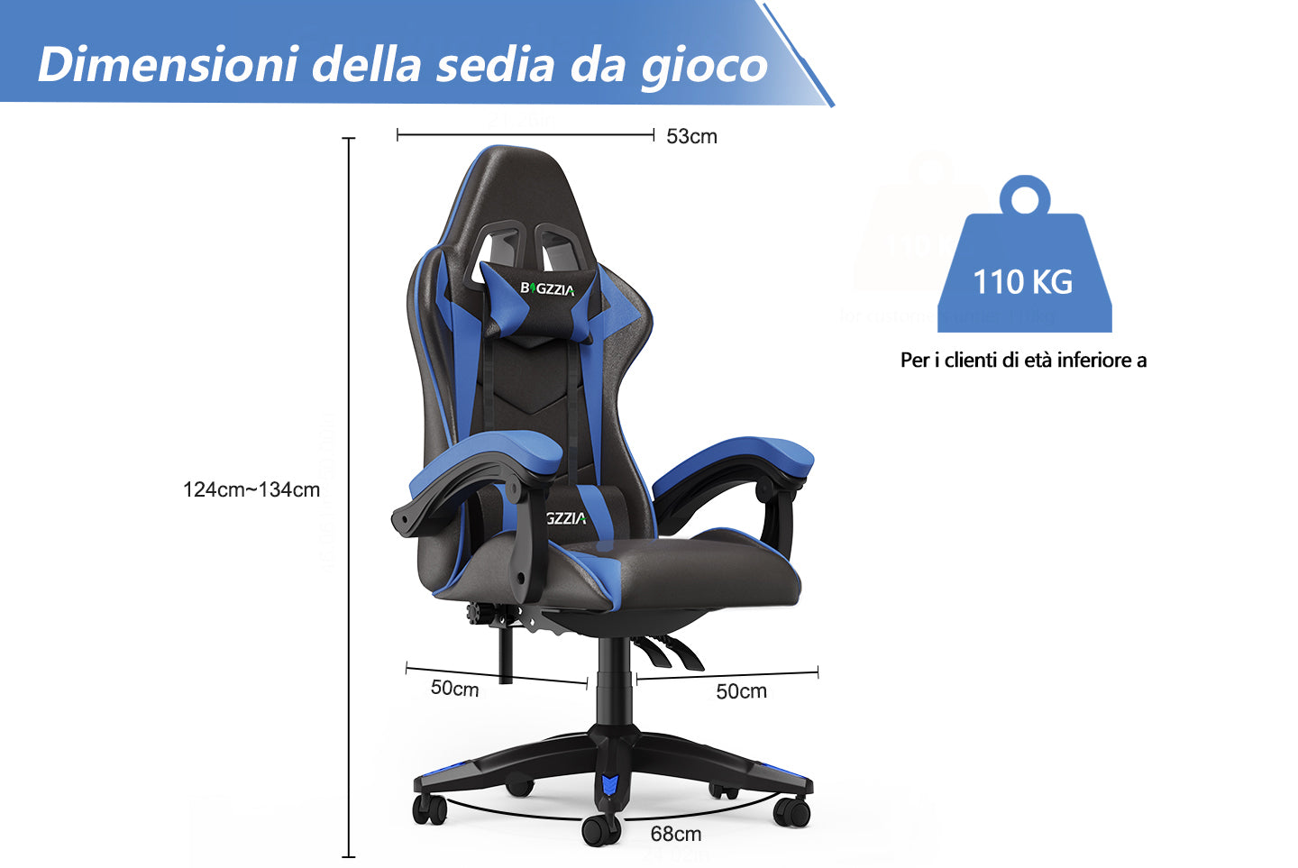 Sedia da Gaming, Sedia Ufficio Ergonomica con Schienale Regolabile, Poggiatesta e Supporto Lombare