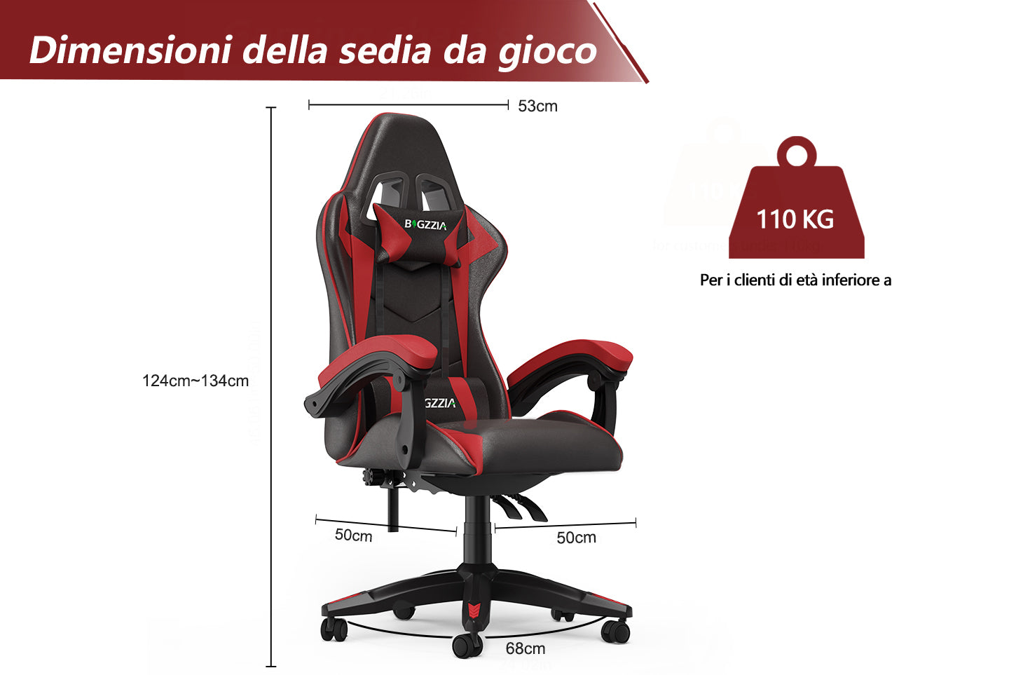 Sedia da Gaming, Sedia Ufficio Ergonomica con Schienale Regolabile, Poggiatesta e Supporto Lombare