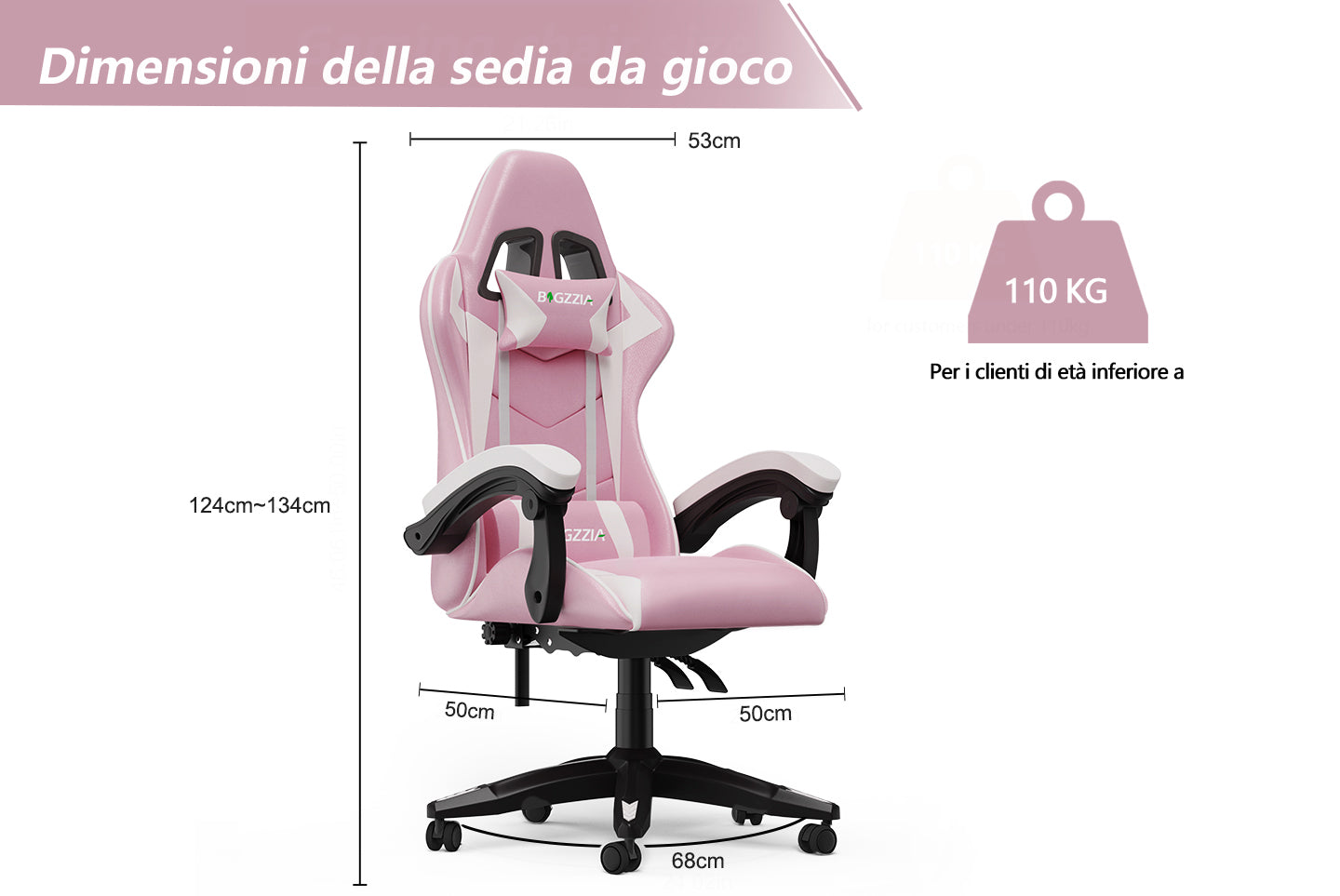 Sedia da Gaming, Sedia Ufficio Ergonomica con Schienale Regolabile, Poggiatesta e Supporto Lombare