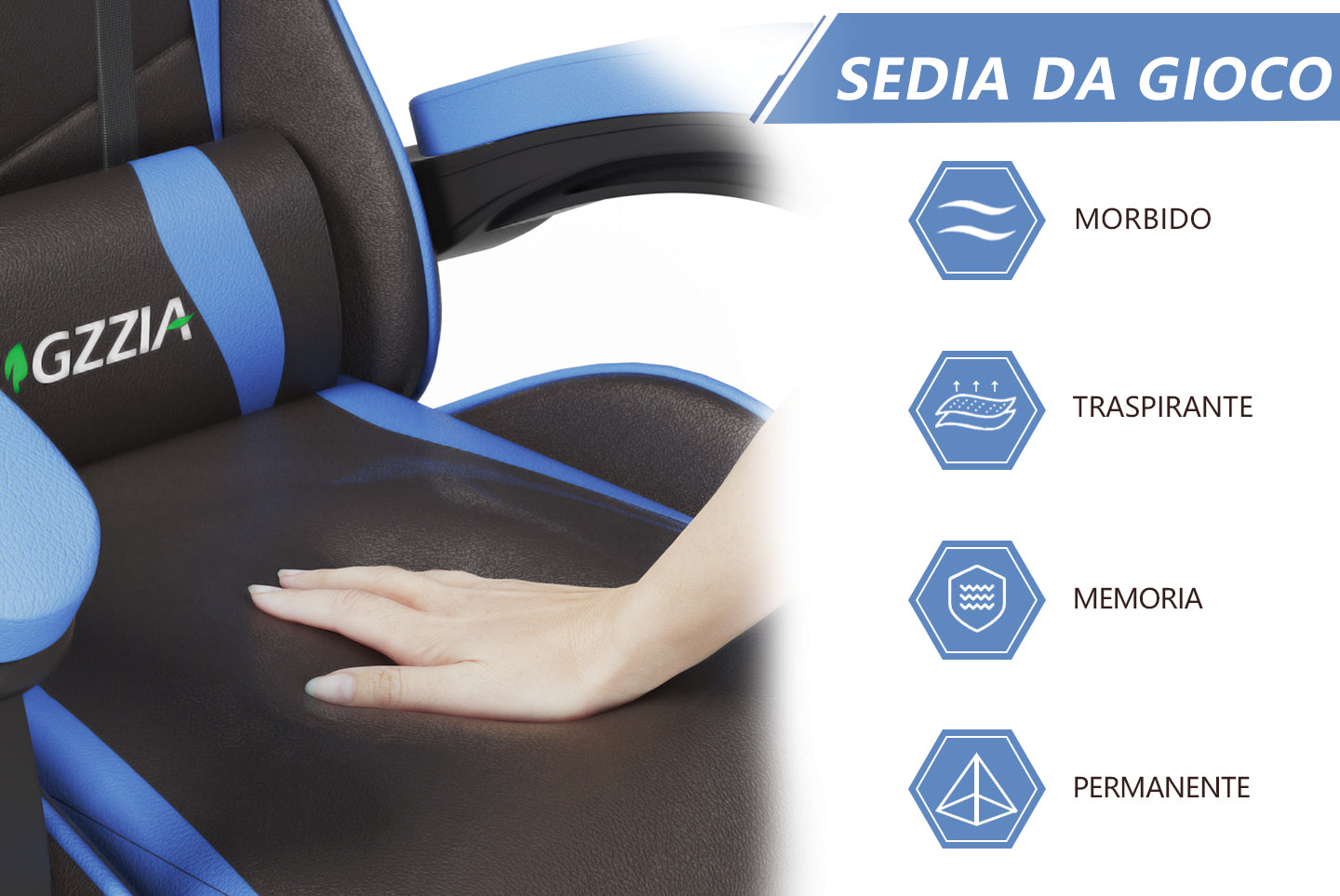 Sedia da Gaming, Sedia Ufficio Ergonomica con Schienale Regolabile, Poggiatesta e Supporto Lombare