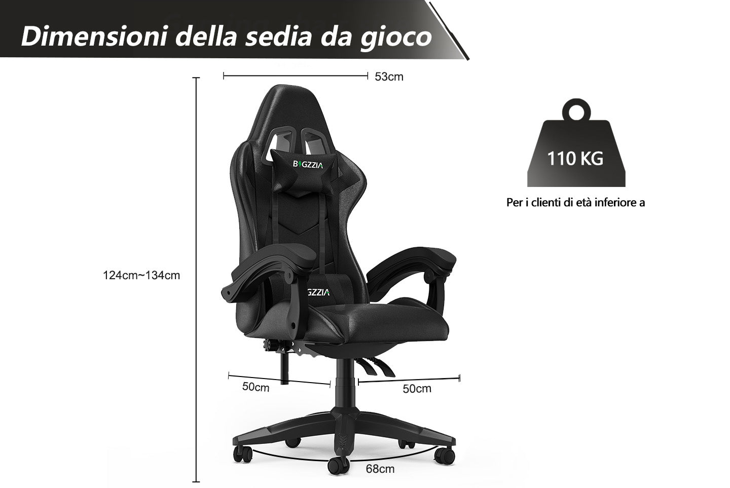 Sedia da Gaming, Sedia Ufficio Ergonomica con Schienale Regolabile, Poggiatesta e Supporto Lombare