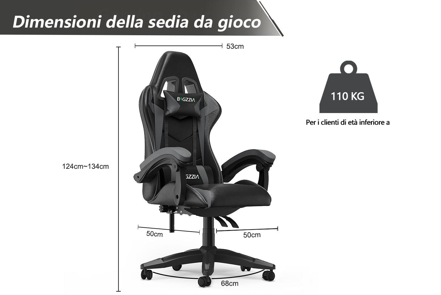 Sedia da Gaming, Sedia Ufficio Ergonomica con Schienale Regolabile, Poggiatesta e Supporto Lombare