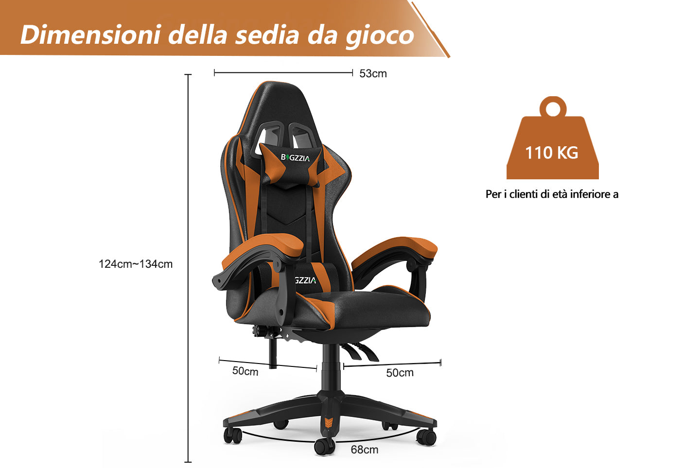 Sedia da Gaming, Sedia Ufficio Ergonomica con Schienale Regolabile, Poggiatesta e Supporto Lombare