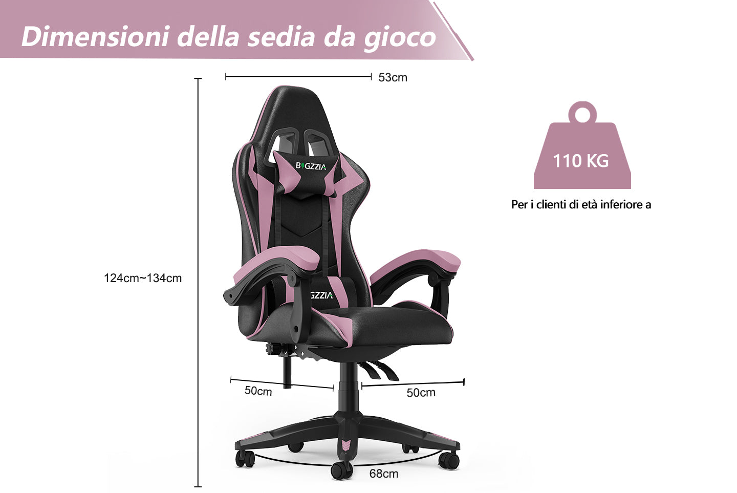 Sedia da Gaming, Sedia Ufficio Ergonomica con Schienale Regolabile, Poggiatesta e Supporto Lombare