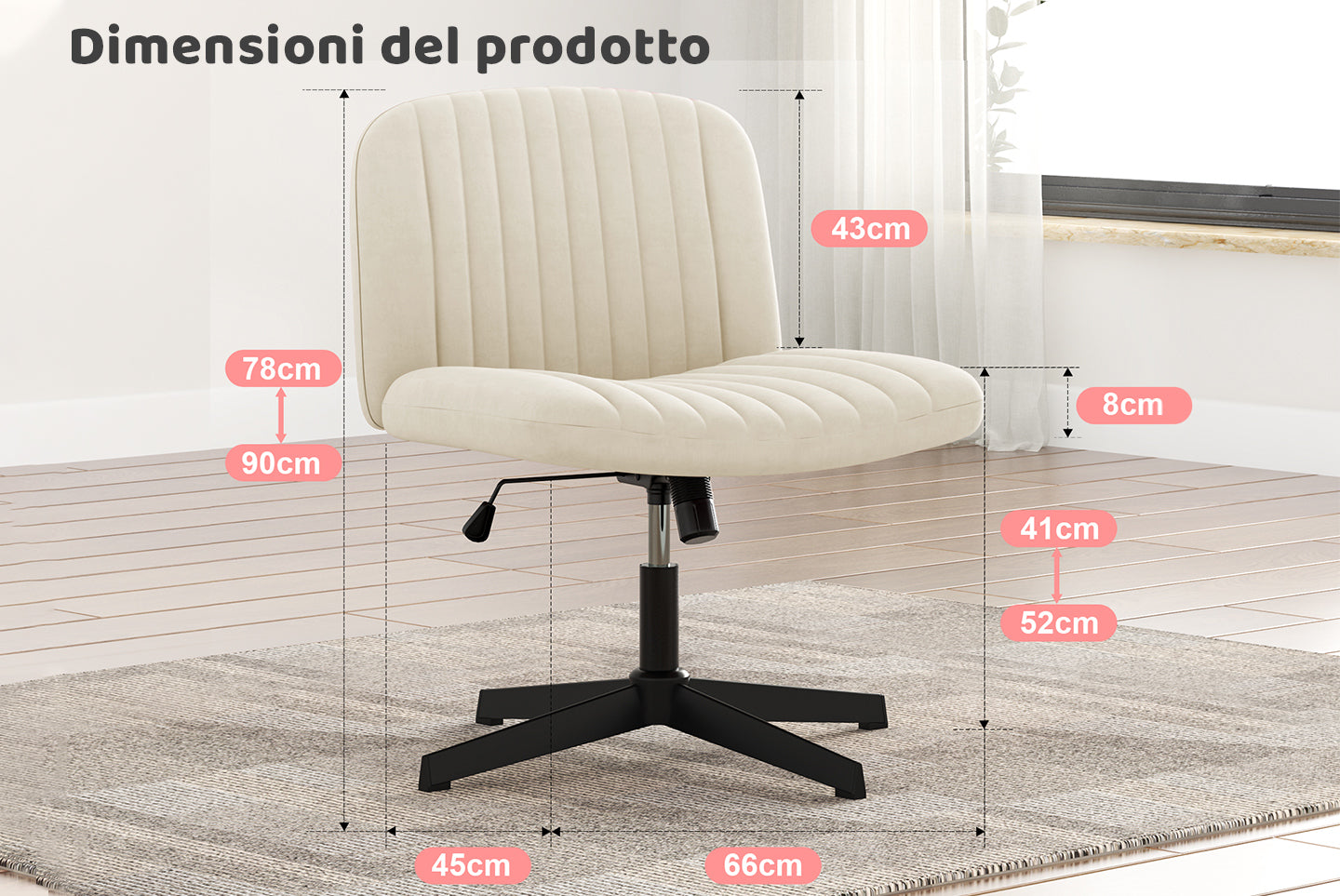 Sedia da Ufficio Ergonomica a Gambe Incrociate Sedia da Scrivania Ampia Senza Braccioli con Supporto per lo Schienale Medio per L'ufficio in Casa e la Camera da Letto
