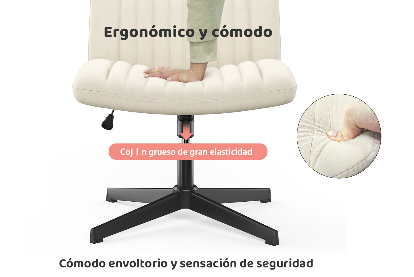 Sedia da Ufficio Ergonomica a Gambe Incrociate Sedia da Scrivania Ampia Senza Braccioli con Supporto per lo Schienale Medio per L'ufficio in Casa e la Camera da Letto