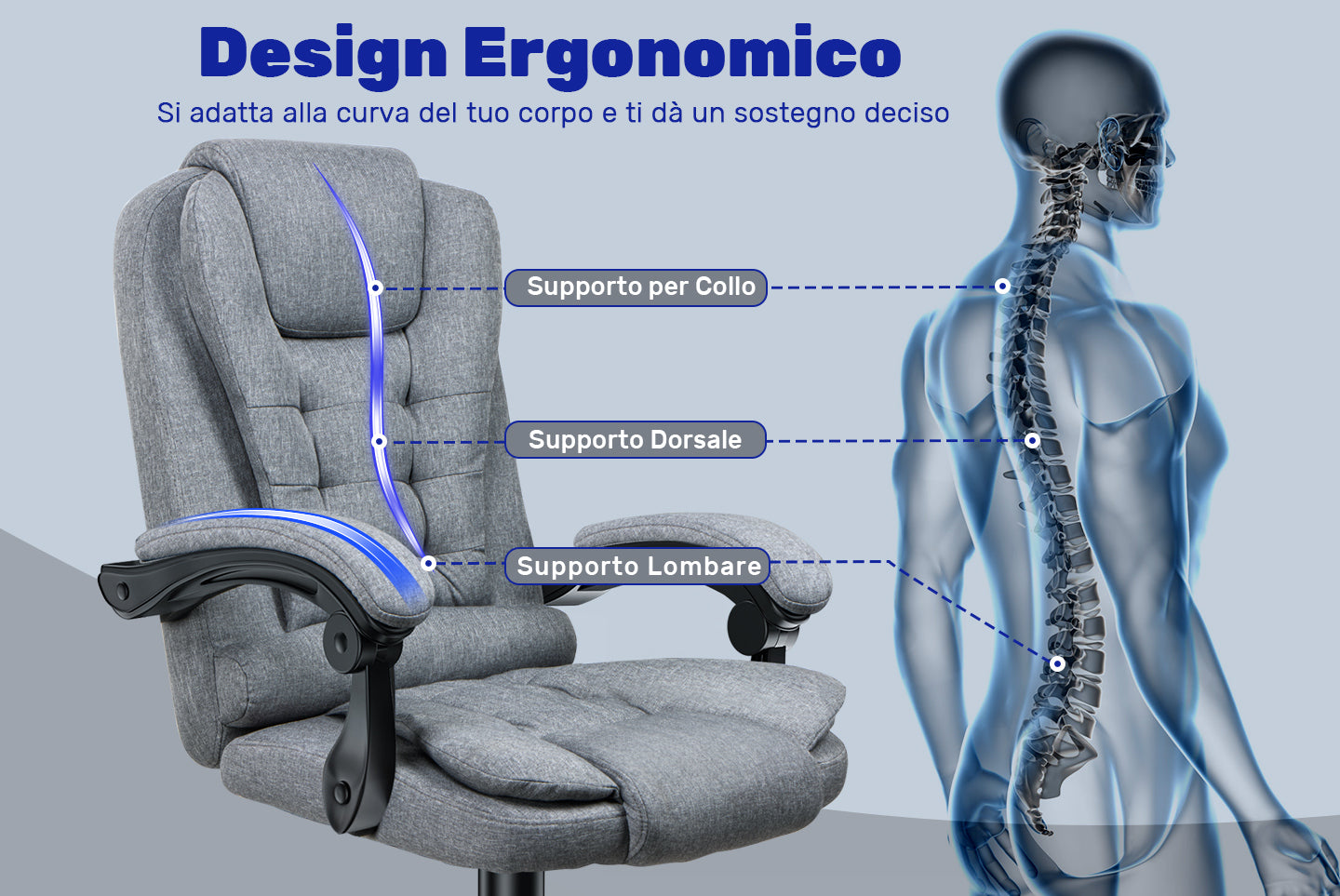 Sedia ergonomica per ufficio esecutivo Sedia da scrivania per computer con schienale alto in pelle PU con funzione di inclinazione reclinabile per il lavoro in casa-ufficio