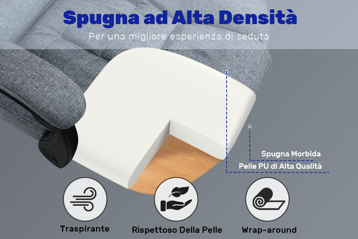 Sedia ergonomica per ufficio esecutivo Sedia da scrivania per computer con schienale alto in pelle PU con funzione di inclinazione reclinabile per il lavoro in casa-ufficio