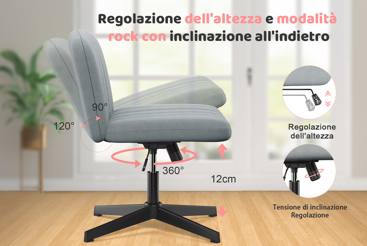 Sedia da Ufficio Ergonomica a Gambe Incrociate Sedia da Scrivania Ampia Senza Braccioli con Supporto per lo Schienale Medio per L'ufficio in Casa e la Camera da Letto