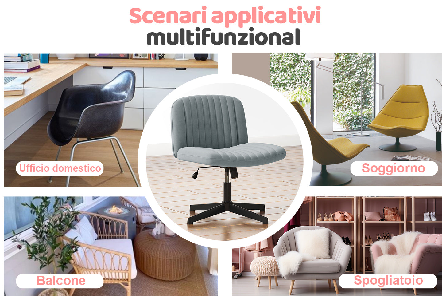 Sedia da Ufficio Ergonomica a Gambe Incrociate Sedia da Scrivania Ampia Senza Braccioli con Supporto per lo Schienale Medio per L'ufficio in Casa e la Camera da Letto