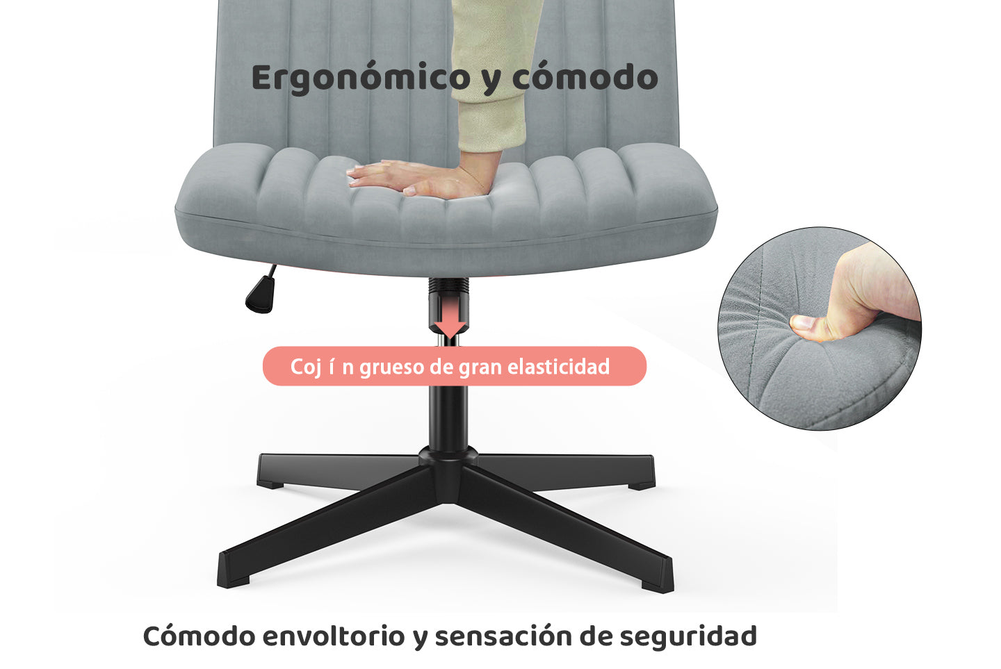 Sedia da Ufficio Ergonomica a Gambe Incrociate Sedia da Scrivania Ampia Senza Braccioli con Supporto per lo Schienale Medio per L'ufficio in Casa e la Camera da Letto