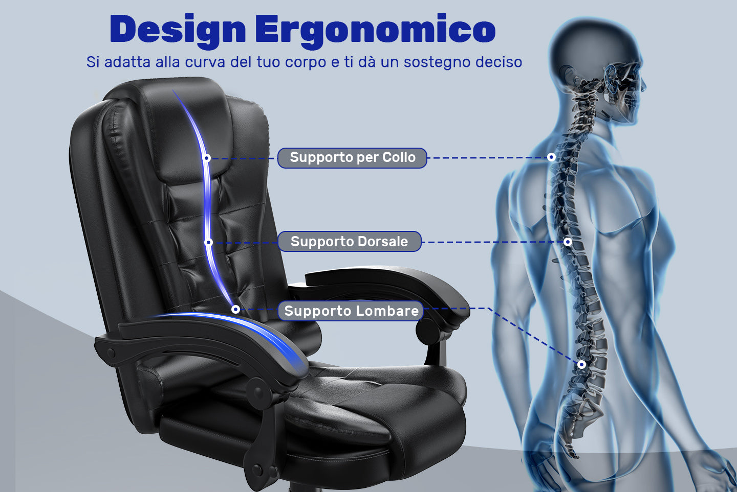 Sedia ergonomica per ufficio esecutivo Sedia da scrivania per computer con schienale alto in pelle PU con funzione di inclinazione reclinabile per il lavoro in casa-ufficio