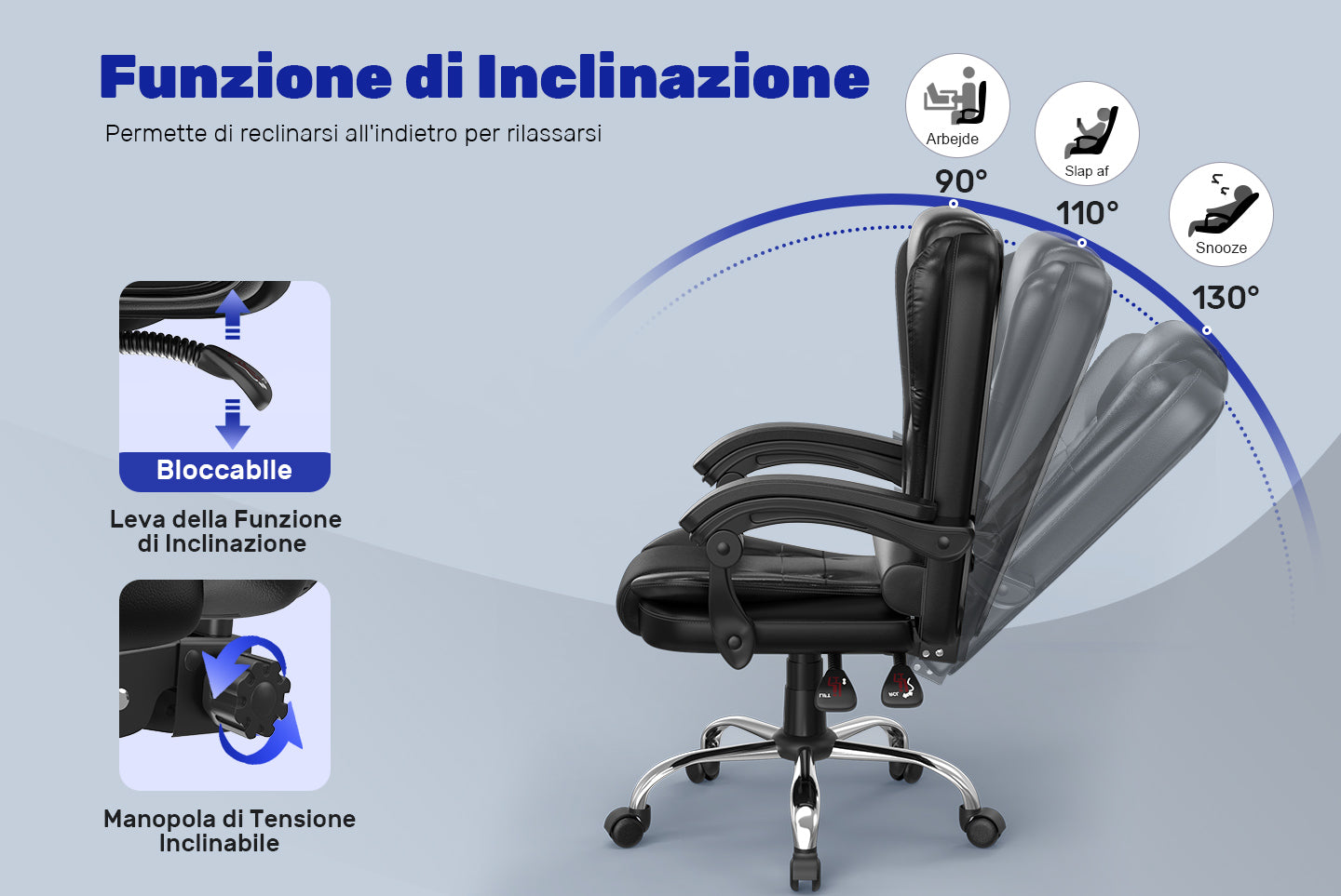 Sedia ergonomica per ufficio esecutivo Sedia da scrivania per computer con schienale alto in pelle PU con funzione di inclinazione reclinabile per il lavoro in casa-ufficio