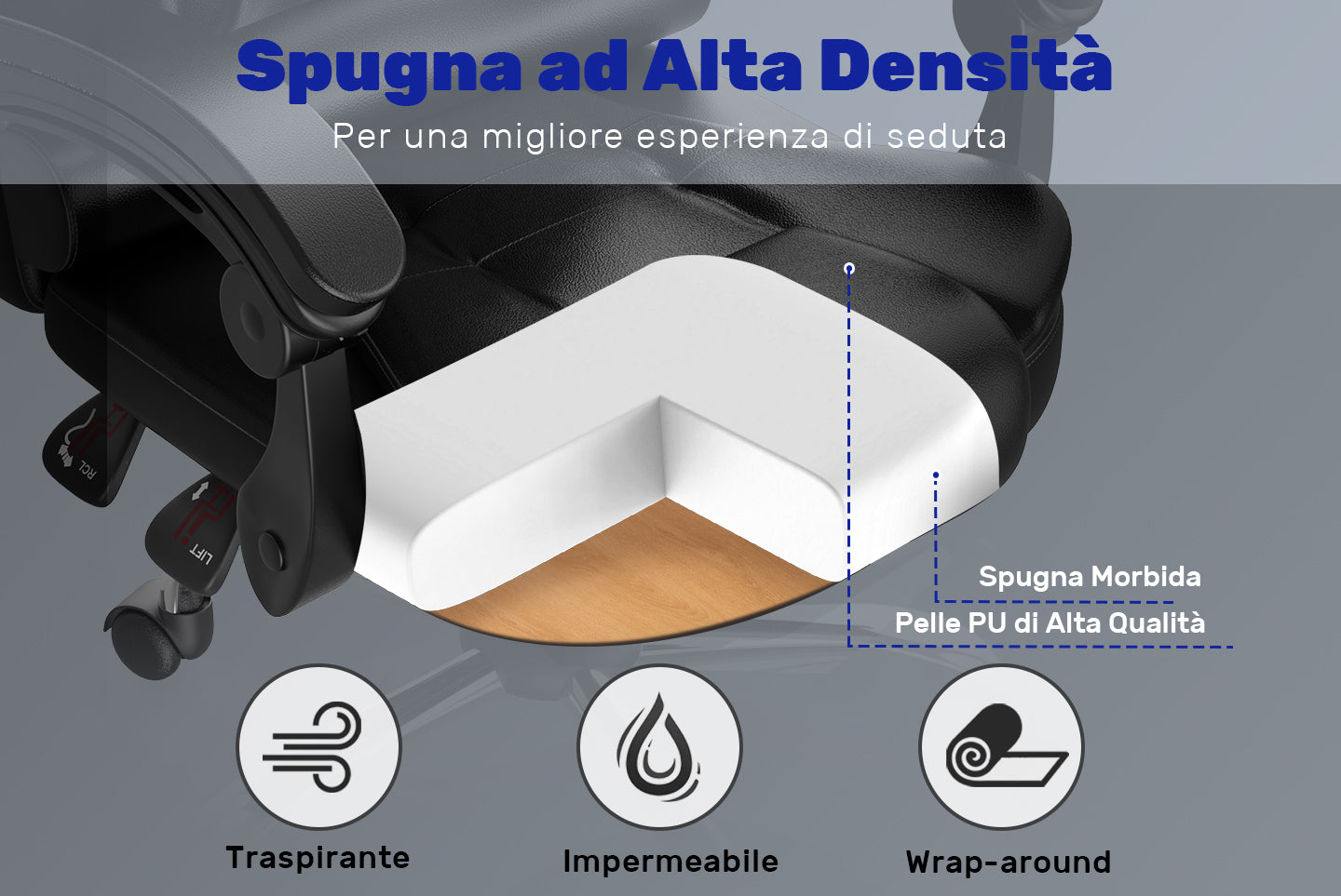 Sedia ergonomica per ufficio esecutivo Sedia da scrivania per computer con schienale alto in pelle PU con funzione di inclinazione reclinabile per il lavoro in casa-ufficio