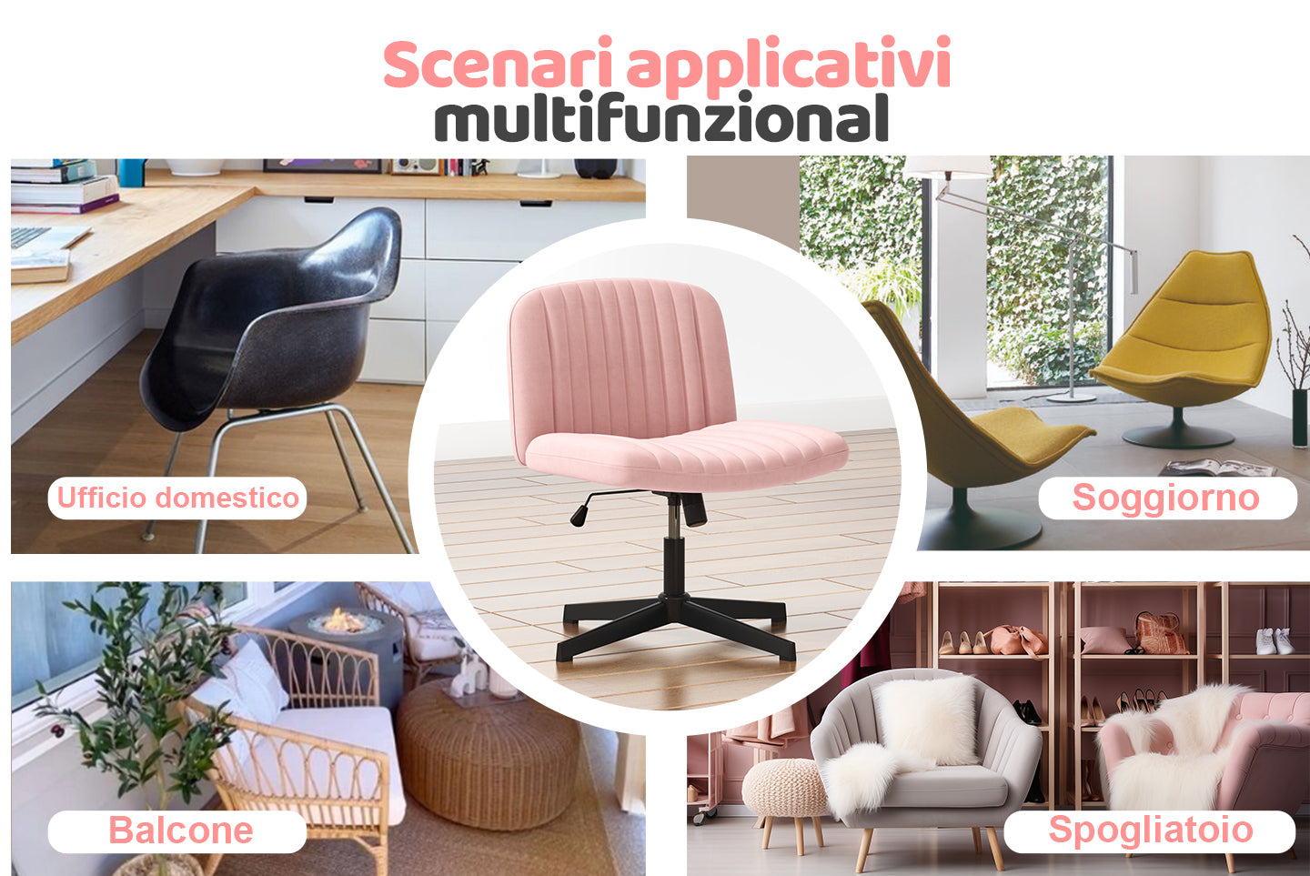 Sedia da Ufficio Ergonomica a Gambe Incrociate Sedia da Scrivania Ampia Senza Braccioli con Supporto per lo Schienale Medio per L'ufficio in Casa e la Camera da Letto