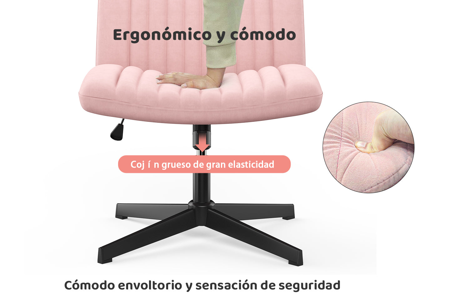 Sedia da Ufficio Ergonomica a Gambe Incrociate Sedia da Scrivania Ampia Senza Braccioli con Supporto per lo Schienale Medio per L'ufficio in Casa e la Camera da Letto