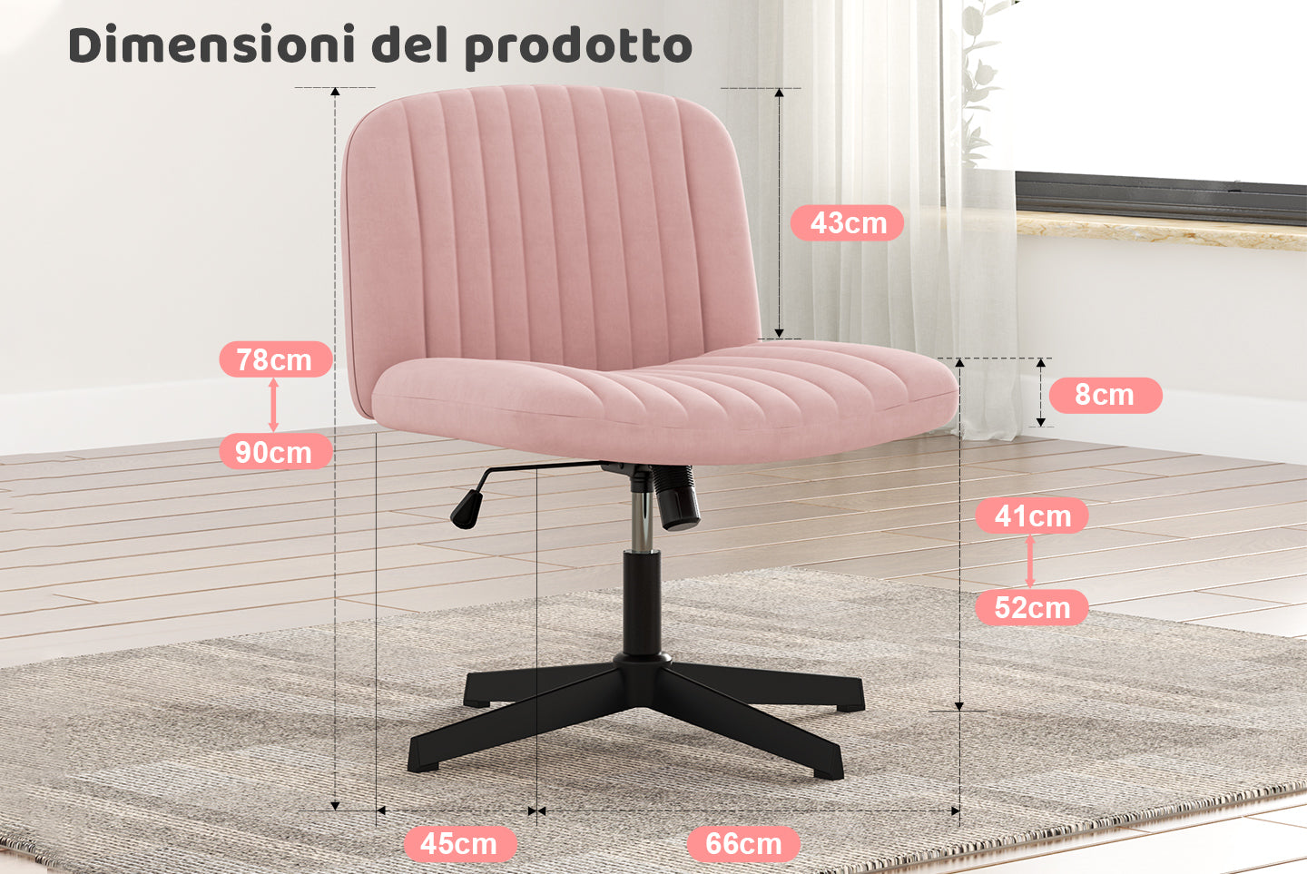 Sedia da Ufficio Ergonomica a Gambe Incrociate Sedia da Scrivania Ampia Senza Braccioli con Supporto per lo Schienale Medio per L'ufficio in Casa e la Camera da Letto