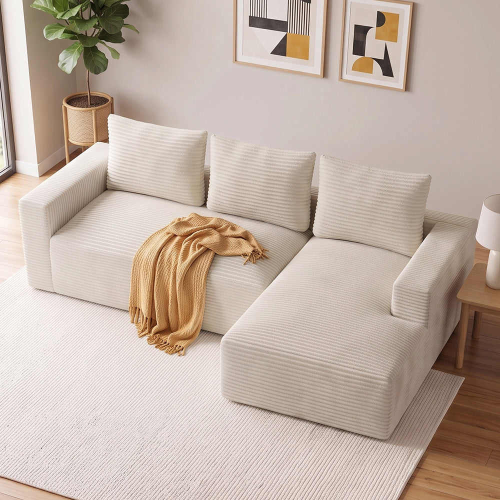 Divano Componibile Modulare Senza Struttura A Forma Di L In Velluto A Coste Con Chaise Longue, Nessun Montaggio Richiesto