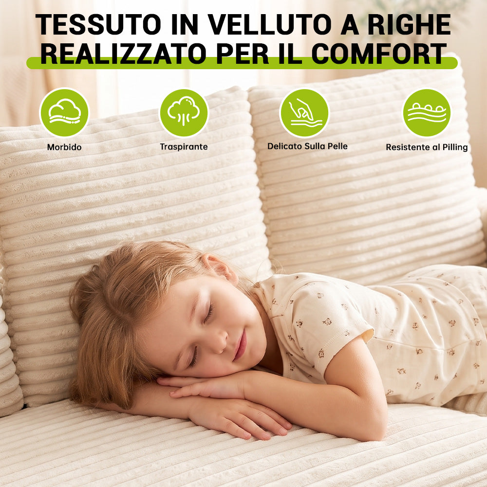 Divano Componibile Modulare Senza Struttura A Forma Di L In Velluto A Coste Con Chaise Longue, Nessun Montaggio Richiesto