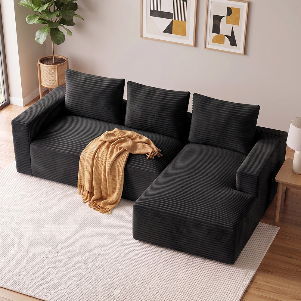 Divano Componibile Modulare Senza Struttura A Forma Di L In Velluto A Coste Con Chaise Longue, Nessun Montaggio Richiesto