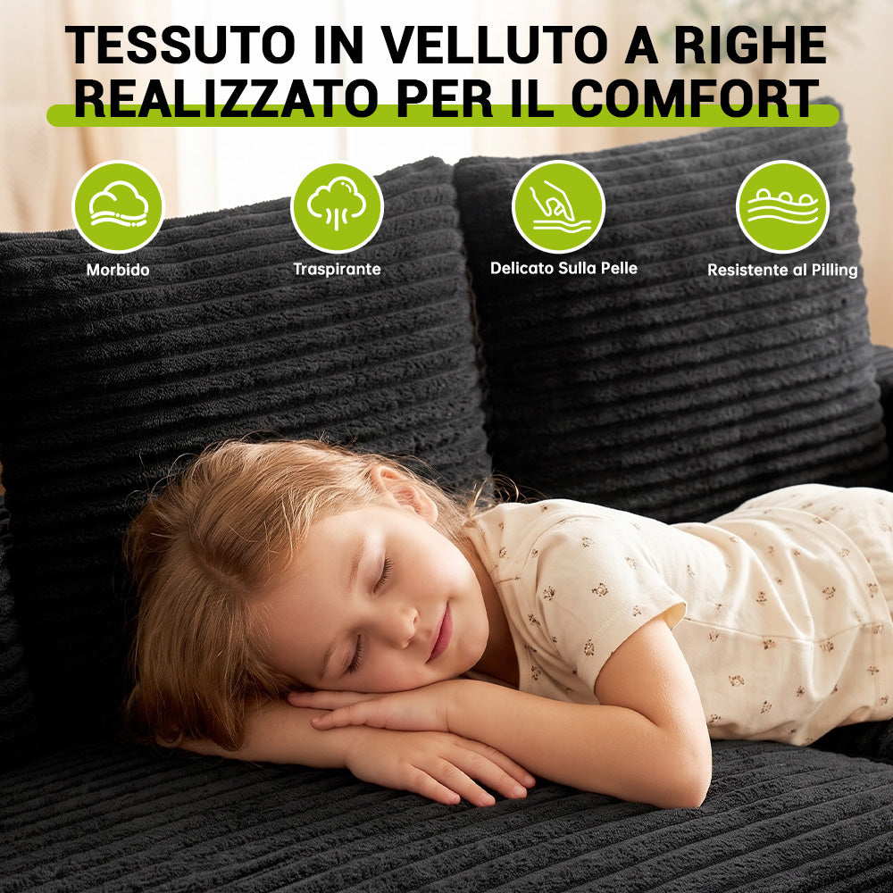Divano Componibile Modulare Senza Struttura A Forma Di L In Velluto A Coste Con Chaise Longue, Nessun Montaggio Richiesto