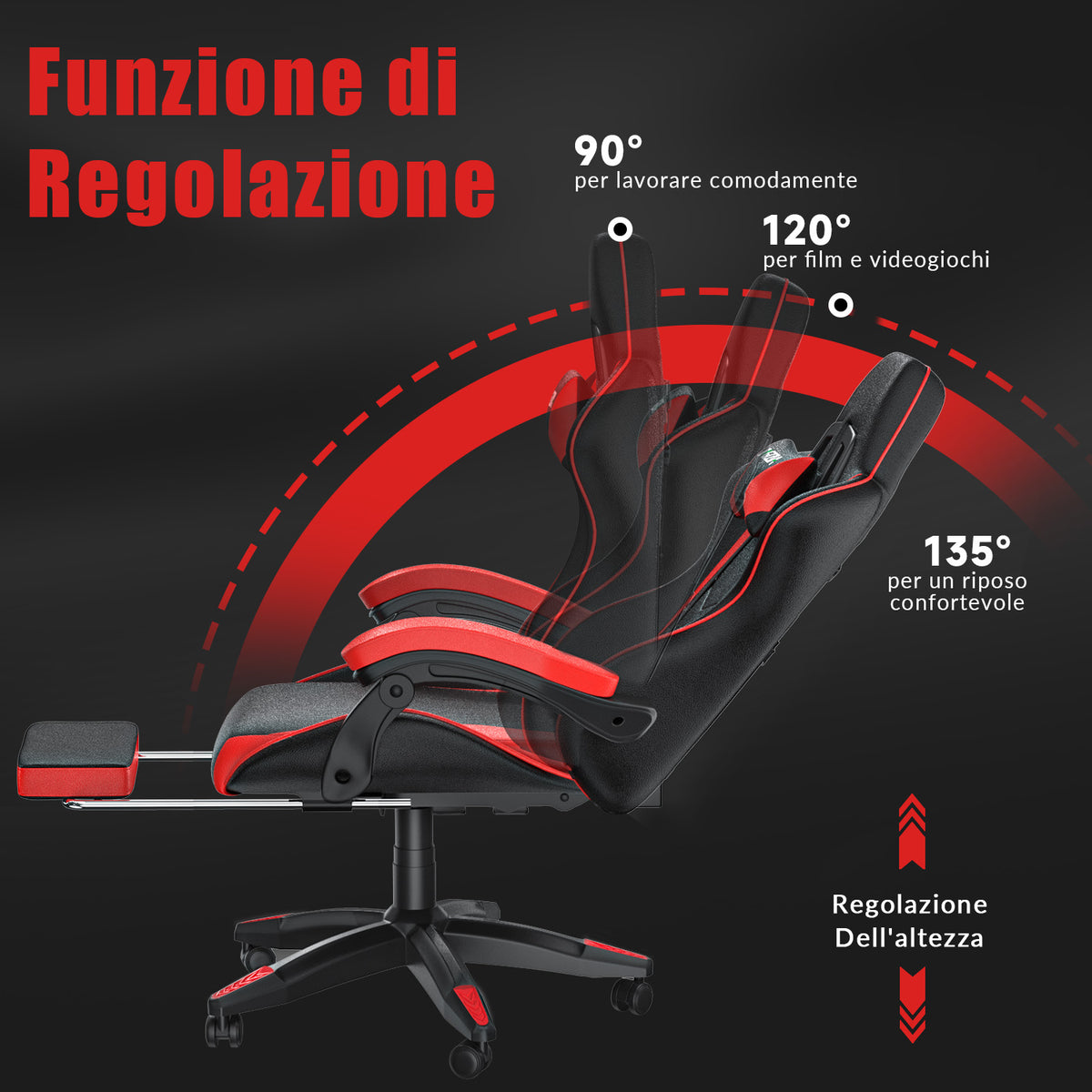 Sedia da Gioco Ergonomica Reclinabile e Girevole a 135° con Poggiatesta, Poggiapiedi e Supporto Lombare, Sedia da Ufficio in Similpelle