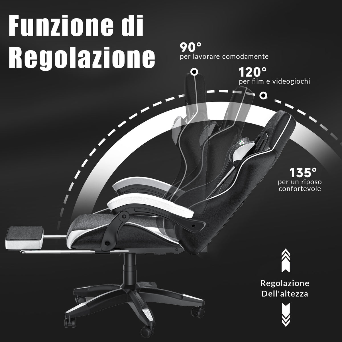 Sedia da Gioco Ergonomica Reclinabile e Girevole a 135° con Poggiatesta, Poggiapiedi e Supporto Lombare, Sedia da Ufficio in Similpelle