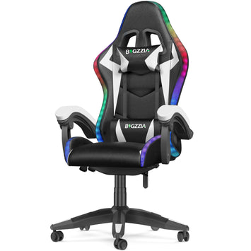 Sedia da Gioco Ergonomica con Luci LED RGB, Reclinabile, Poggiatesta e Supporto Lombare Stile Racing