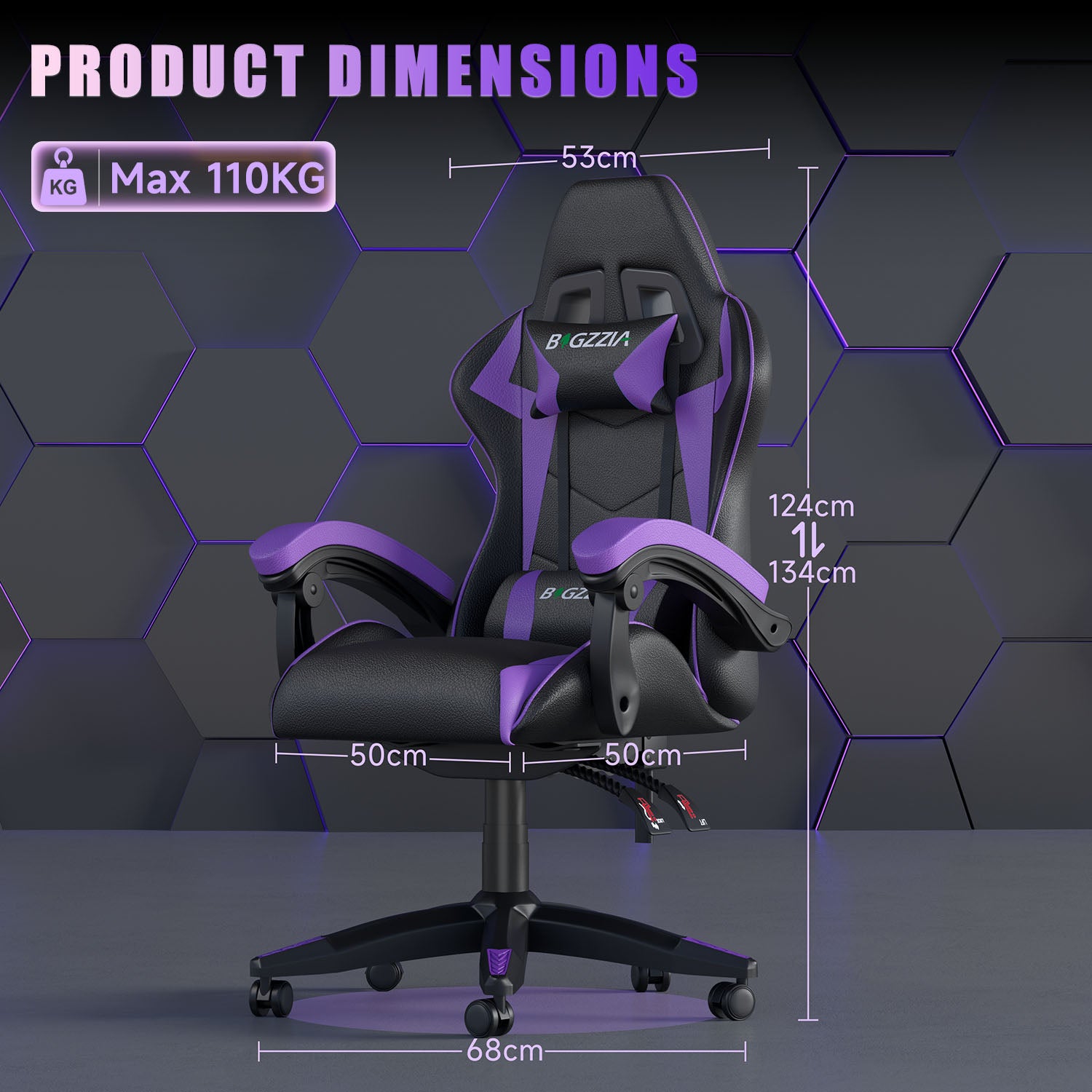 Sedia da Gaming, Sedia Ufficio Ergonomica con Schienale Regolabile, Poggiatesta e Supporto Lombare
